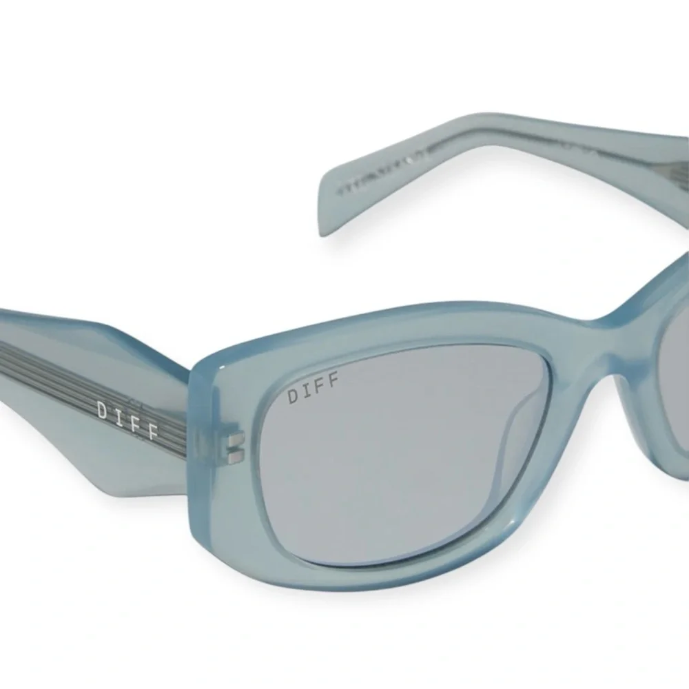 DIFF Astrid Deetz Sunglasses Beetlejuice Silver Blue Frame Dusty Silver Lens NWT